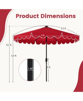 9.3 FT Solar Patio Umbrella w/ 32 LED Lights and Vented Top and Ruffles