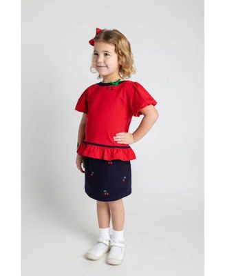 Toddler Girls French Terry Skort W/Embroidered Cherries