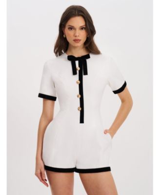 Women's Idina Business Casual White Romper with Black Trim