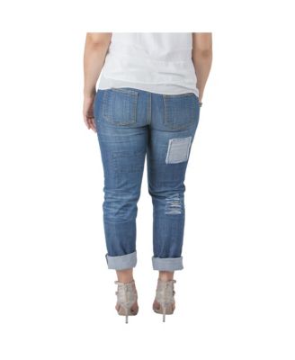 Plus Size Women Distressed And Patched Boyfriend Jeans