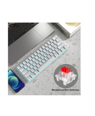 60% Wired Mechanical Gaming Keyboard, Ice Blue LED Backlit 61 Keys Mini Wired Office Keyboard