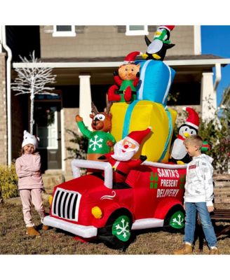 9ft Inflatable Santa Claus Drives a Car with Built-in LED for Garden