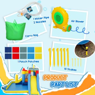 6 in 1 Inflatable Water Slide Park with 550W Blower for Kids 3-8 Years