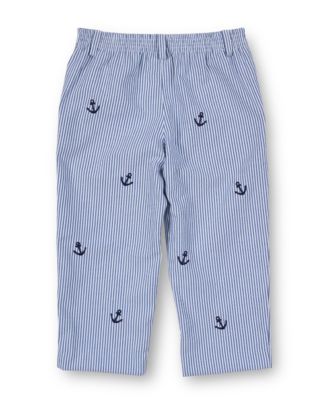 Little Boys Stripe Fake Fly Pants With Anchors