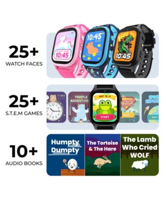 4 Kids Red and Black Print Leather Silicone Strap Smartwatch, 49mm