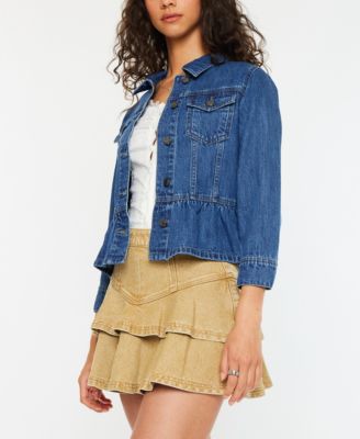 Women's Classic Fit Peplum Denim Collared Jacket