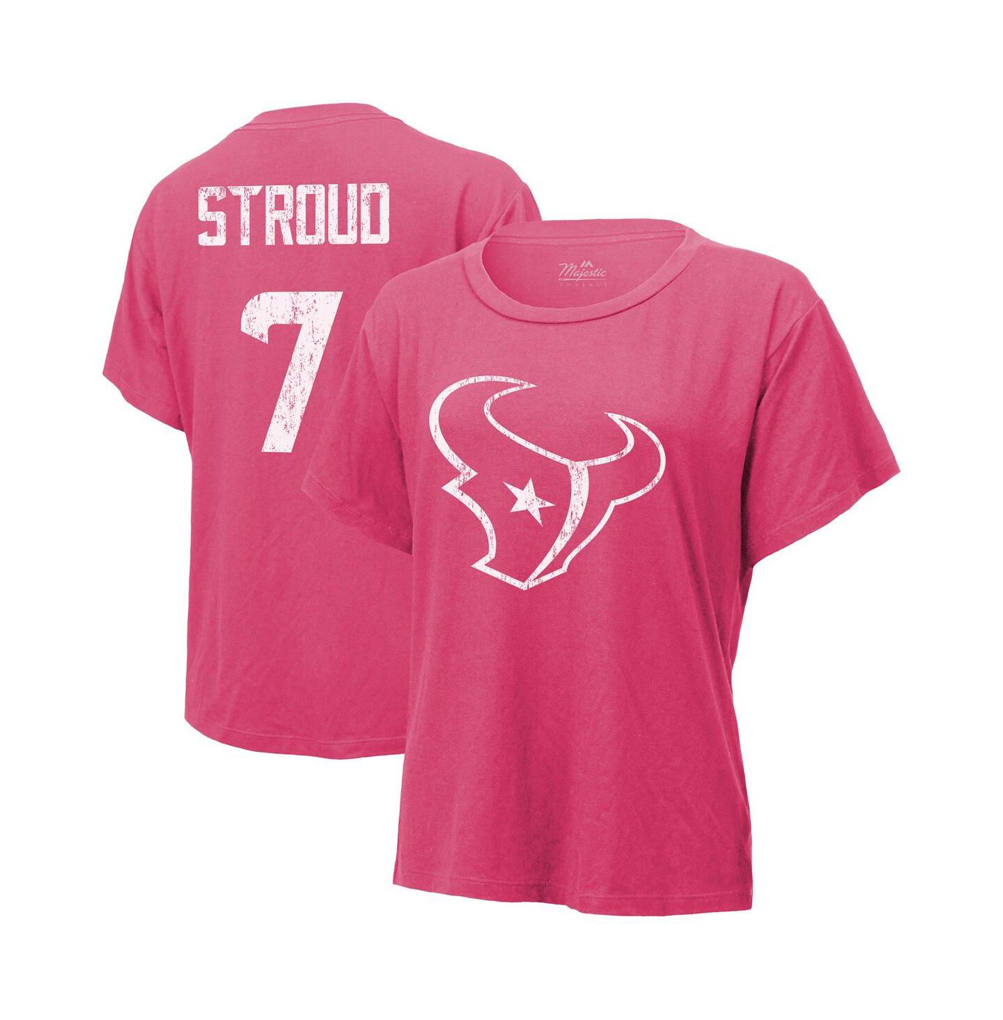 Женская футболка Majestic C.J. Stroud Pink Houston Texans Name & Number — фото 1