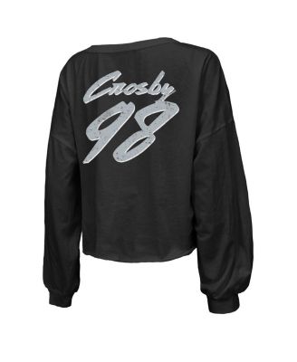 Women's Maxx Crosby Black Las Vegas Raiders Off-Shoulder Script Player Name Number Cropped Long Sleeve V-Neck T-Shirt