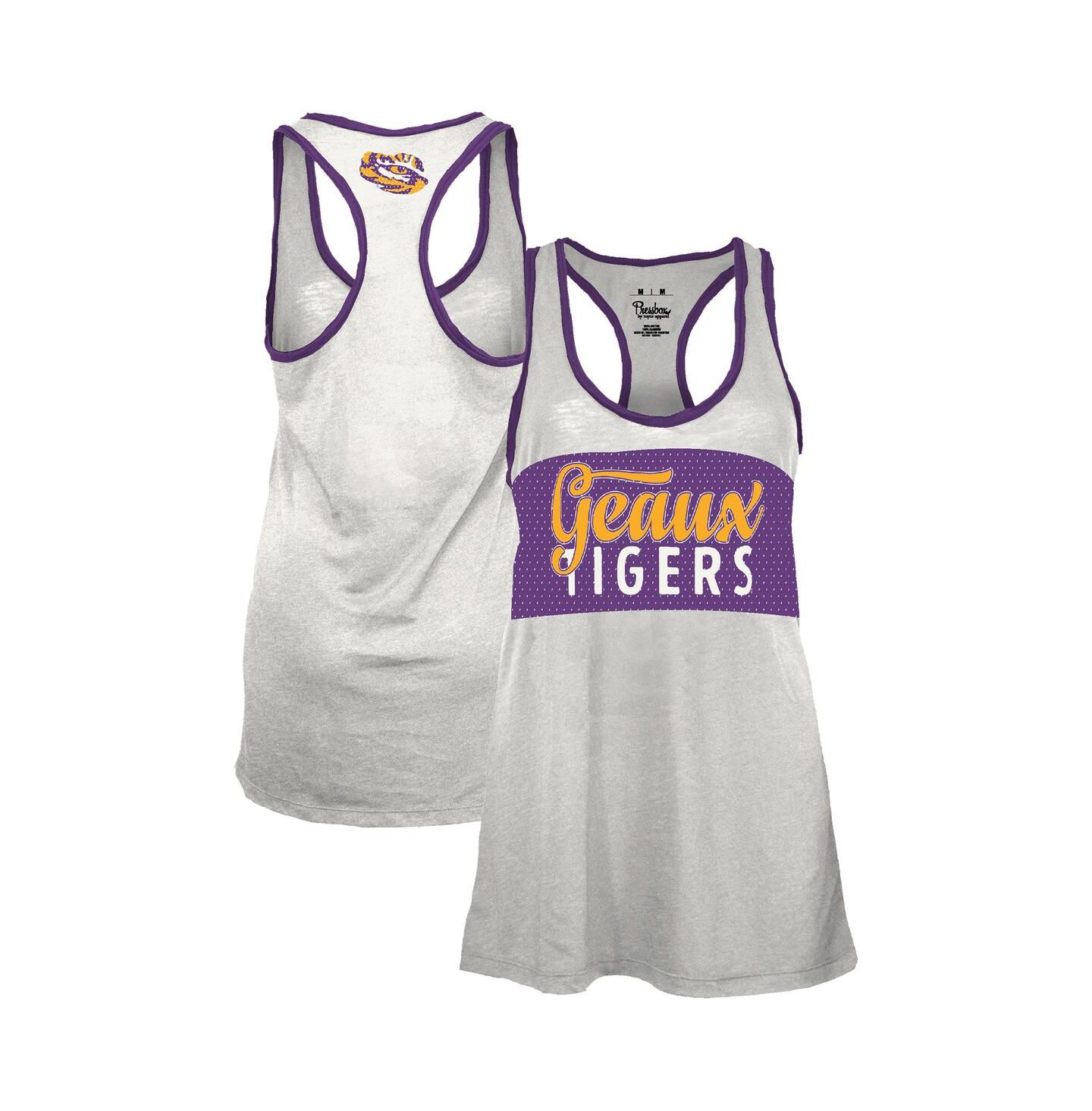 Женский топ Pressbox White/Purple LSU Tigers Tracy Racerback Burnout — фото 1
