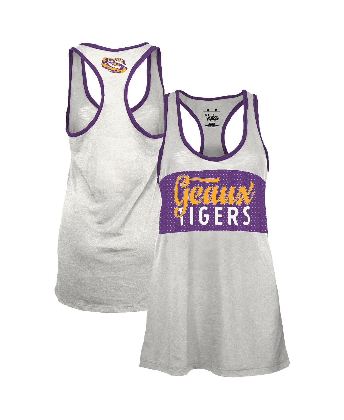 Pressbox Women's White/purple Lsu Tigers Tracy Racerback Burnout Tank Top In Multi