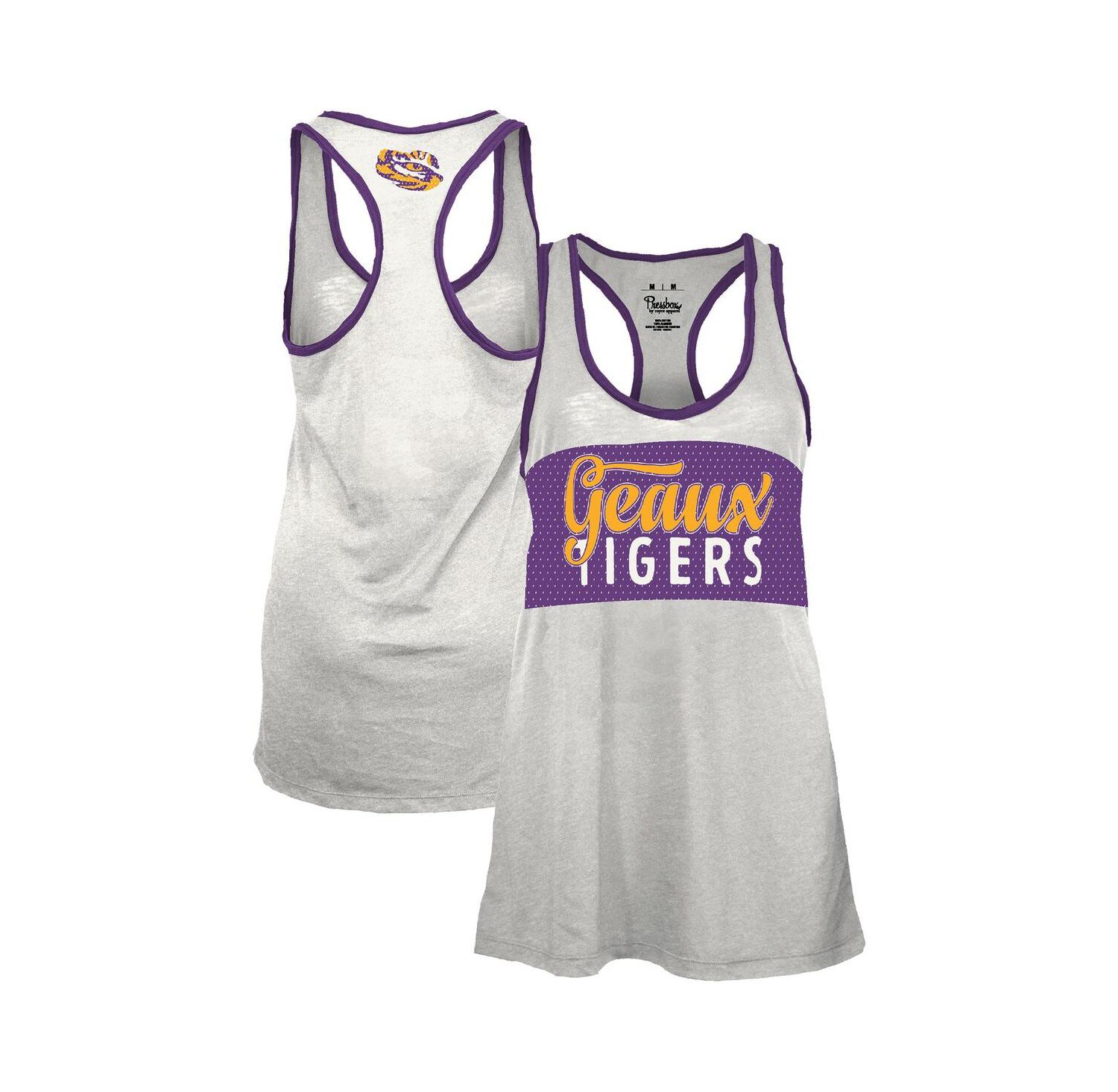 Women's White/Purple LSU Tigers Tracy Racerback Burnout Tank Top