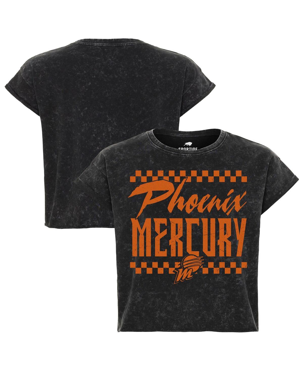 Women's Black Phoenix Mercury Rock Roll Collection Gwen Mineral Wash Cropped T-Shirt - Black