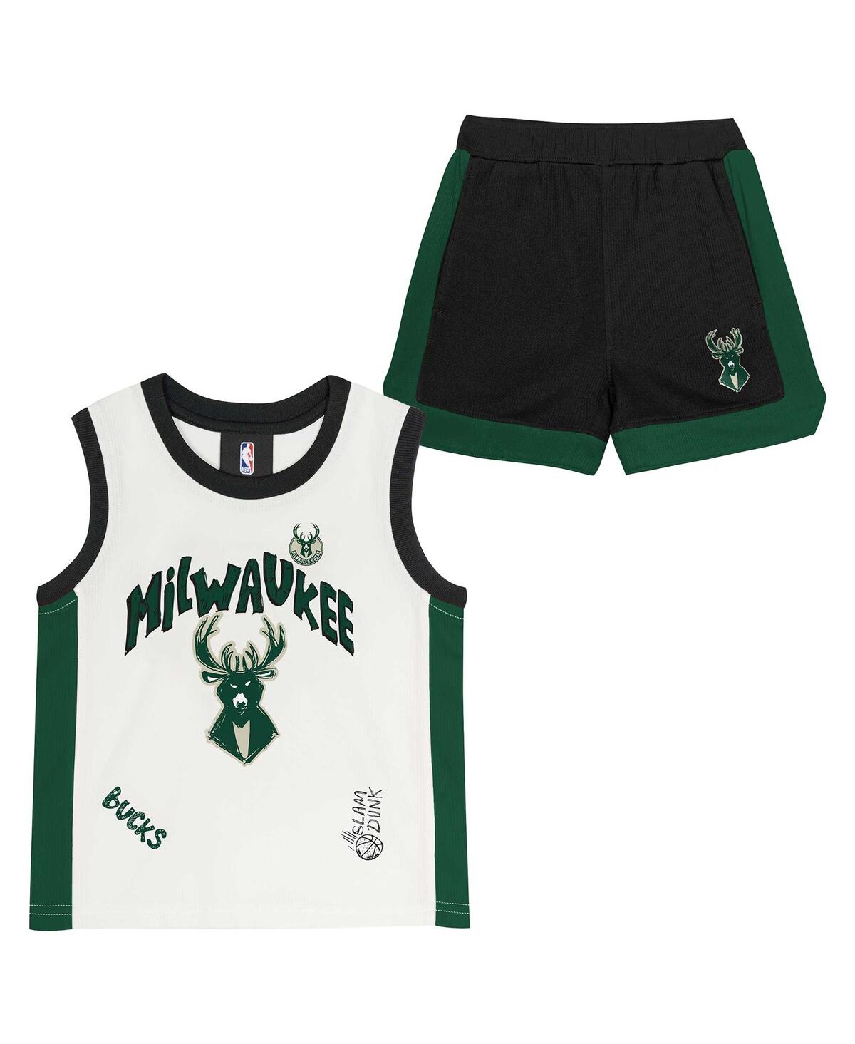 Outerstuff Kids' Preschool Milwaukee Bucks Mesh Tank Top And Shorts Set In Green