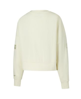 Women's Cream Cleveland Browns Triple Tonal Cropped Fleece Pullover Sweatshirt