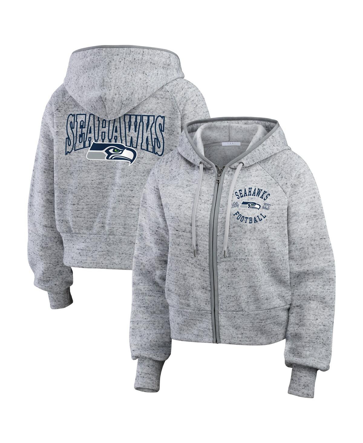 Women's Heather Gray Seattle Seahawks Speckled Fleece Cropped Full-Zip Hoodie - Heather Gray