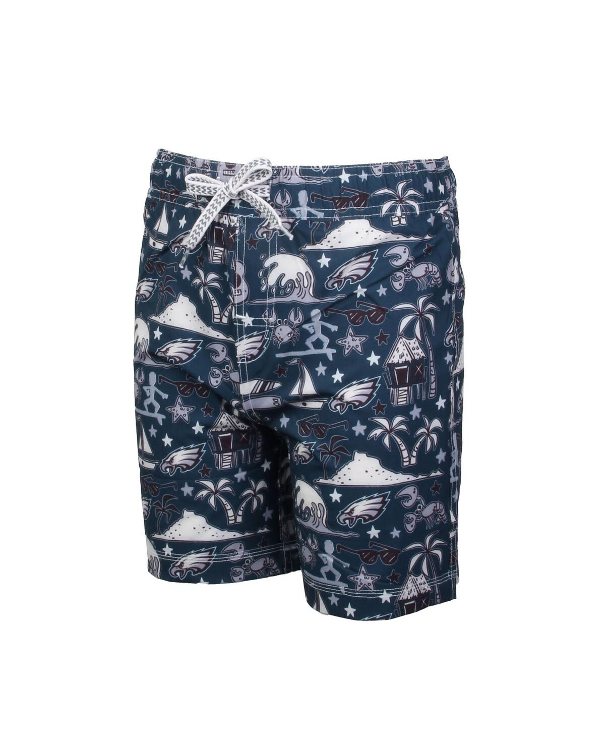 Wes & Willy Youth  Midnight Green Philadelphia Eagles Luau Swim Trunks In Blue