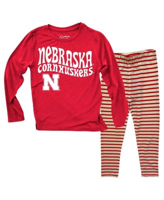 Wes & Willy - Baby Boys and Girls Nebraska Huskers Long Sleeve Top and Striped Tri-Blend Leggings Set