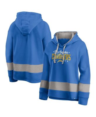 Fanatics - Women's Powder Blue/Gray Los Angeles Chargers Huddle Up Fundamental Fleece Color Block Pullover Hoodie