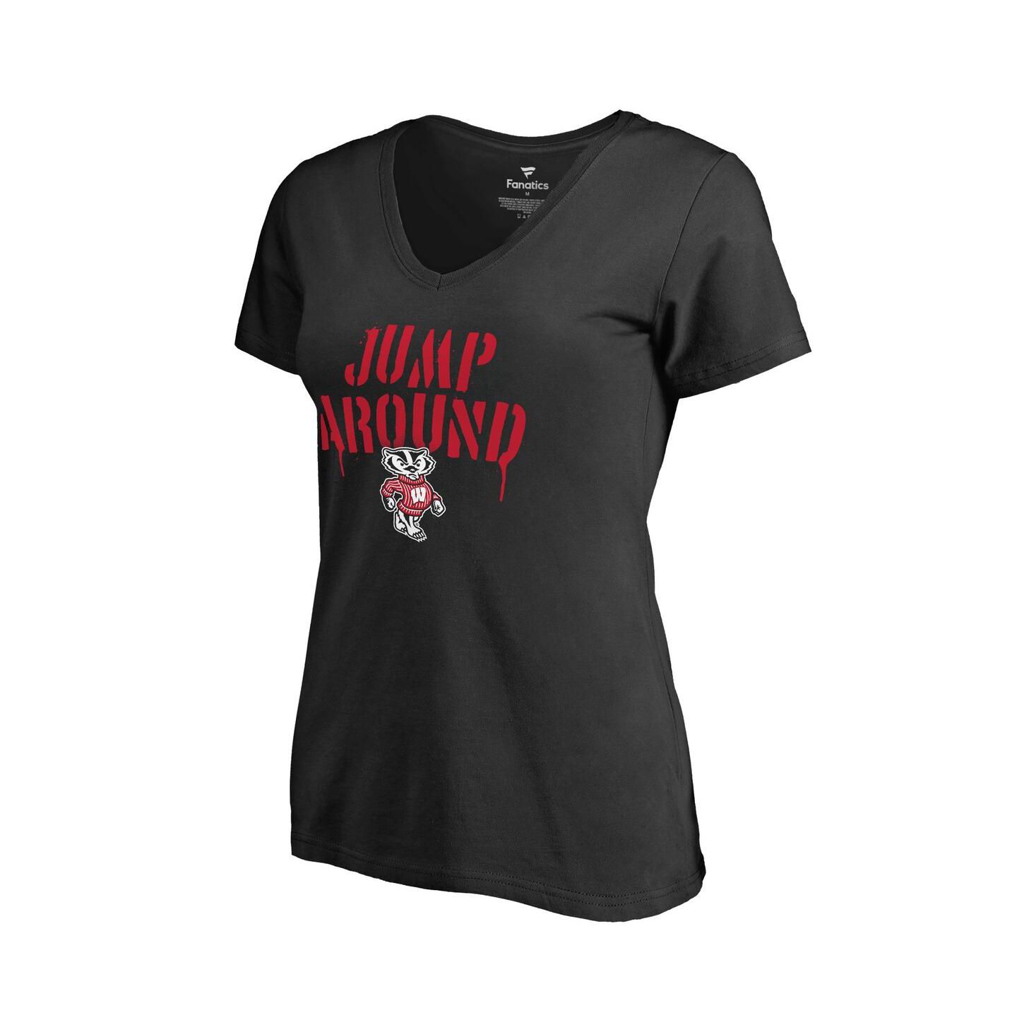 Женская футболка Fanatics Mto Label Black Wisconsin Badgers Hometown Collection Jump Around V-Neck — фото 1