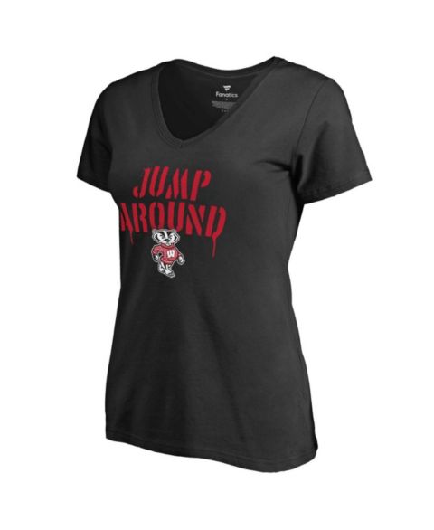 Женская футболка Fanatics Mto Label Black Wisconsin Badgers Hometown Collection Jump Around V-Neck