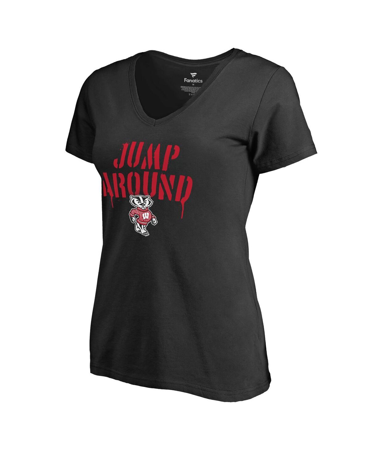 Women's Black Wisconsin Badgers Hometown Collection Jump Around V-Neck T-Shirt - Black