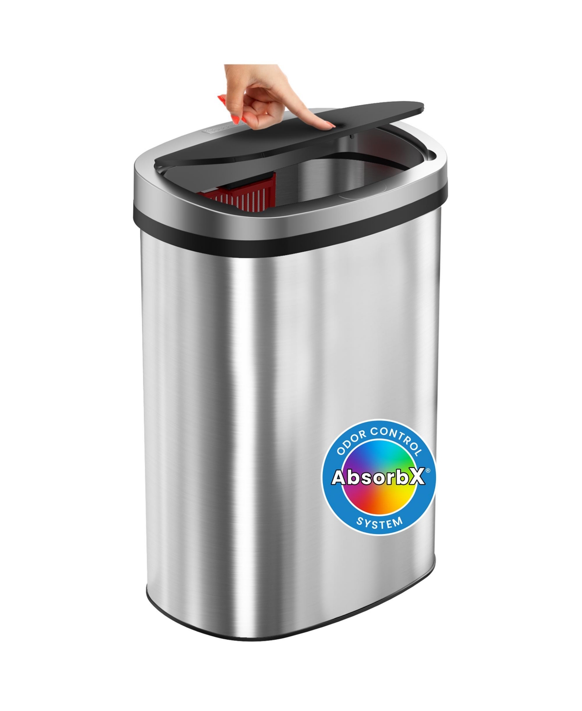 13 Gallon Composite Press Lid Kitchen Trash Can with AbsorbX - Silver