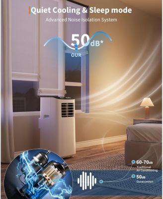 8,000 BTU Portable AC, 3-in-1 Cooling, Fan & Dehumidifier for 350 Sq.Ft, No-Drain, Black Cover