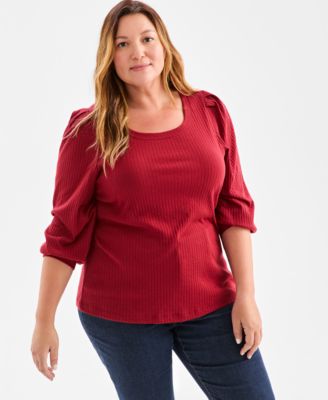 Style & Co - Plus Size Floral-Print 3/4-Sleeve Blouse
