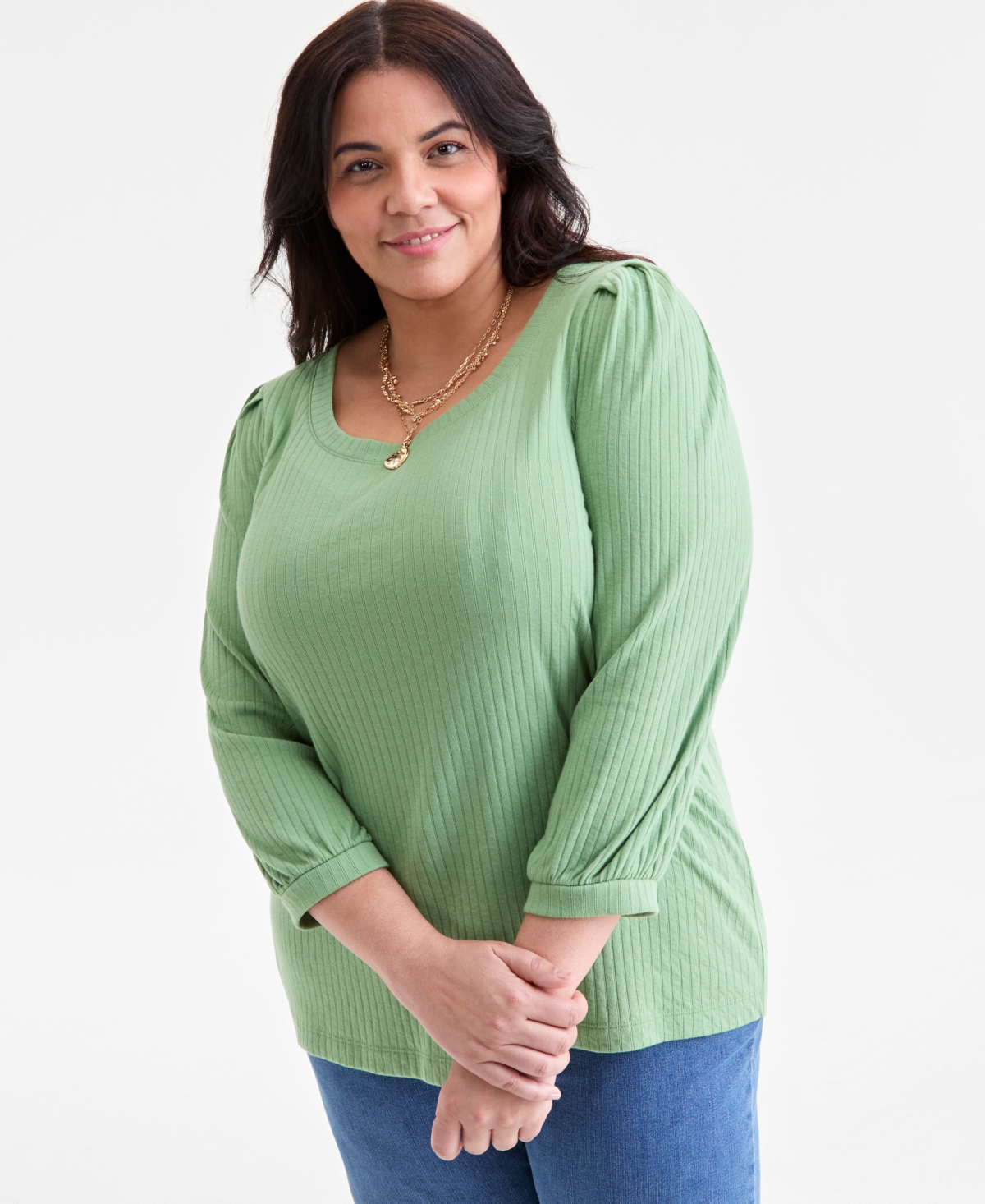 Style & Co Plus Size Soild 3/4-sleeve Blouse, Macy's Exclusive In Animal Print