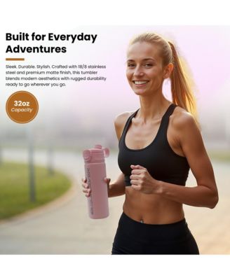 Triple-Walled Insulated Stainless Steel Tumbler with Air-Sealed Straw, Chug & Handle, 12-Hour Cooling