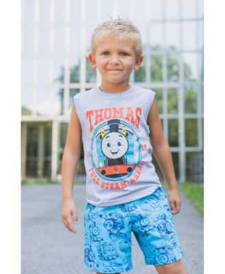 Toddler Boys Tank Engine 3 Piece Outfit Set: T-Shirt Tank Top Shorts - Toddler|Child