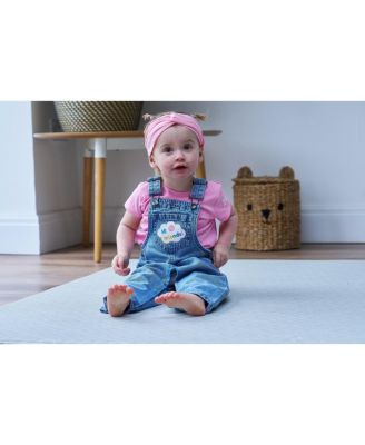 Toddler Girls Denim Square Neck Vintage Wash Cosplay Overall, T-Shirt and Headband 3 Piece Outfit Set