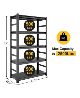 Storage Shelves 5 Tier Heavy Duty Metal Shelving Unit Adjustable Shelving Units and Storage Rack Kitchen Garage Shelf H72  W47.2  D23.6