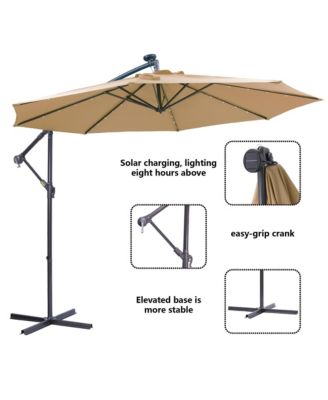 10 FT Solar Patio Outdoor Umbrella Hanging Cantilever Umbrella Offset Umbrella ,Adustment with 32 LED Lights