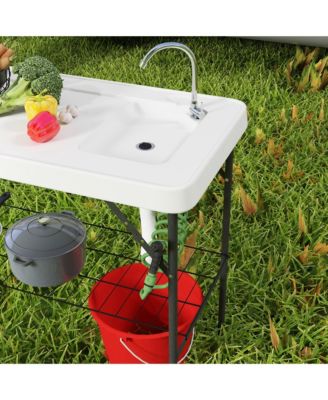 Folding Fish Cleaning Table with Sink, Faucet, Sprayer,