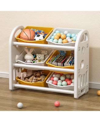 Kids Toy Storage Organizer with 6 Bins, Multi-functional Nursery Organizer Kids Furniture Set Toy Storage Cabinet Unit