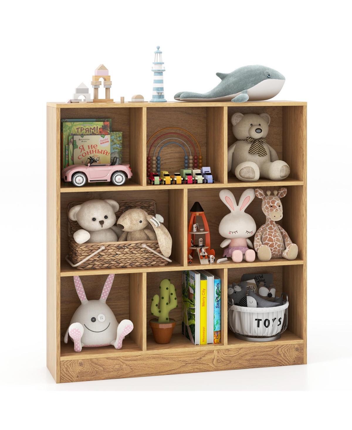 Slickblue Kids 8-Cube Storage Bookcase – Freestanding Organizer Shelf for Playroom, Nursery