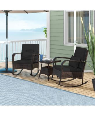 3-Piece PE Wicker Rocking Chair Patio Set with Tempered Glass Table – Ideal for Poolside, Backyard, or Porch