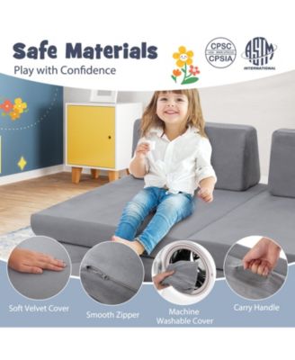 Kids Modular Foam Play Couch Set of 6 – Soft Climbing and Seating Furniture with Washable Covers