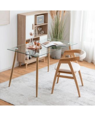 Modern Glass Dining Table Rectangular Dining Room Table W/Metal Legs For Kitchen