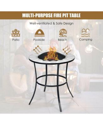 23.5" Round Steel Fire Pit Table with Mesh Cover & Poker, Black
