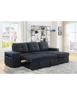 97"W Dark Gray Linen Sleeper Sectional Sofa with Reversible Storage Chaise