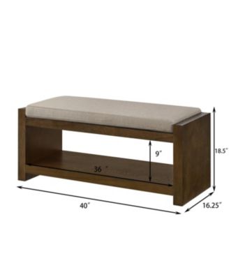 40" Linen Bench with Shoe Rack & Removable Cushion