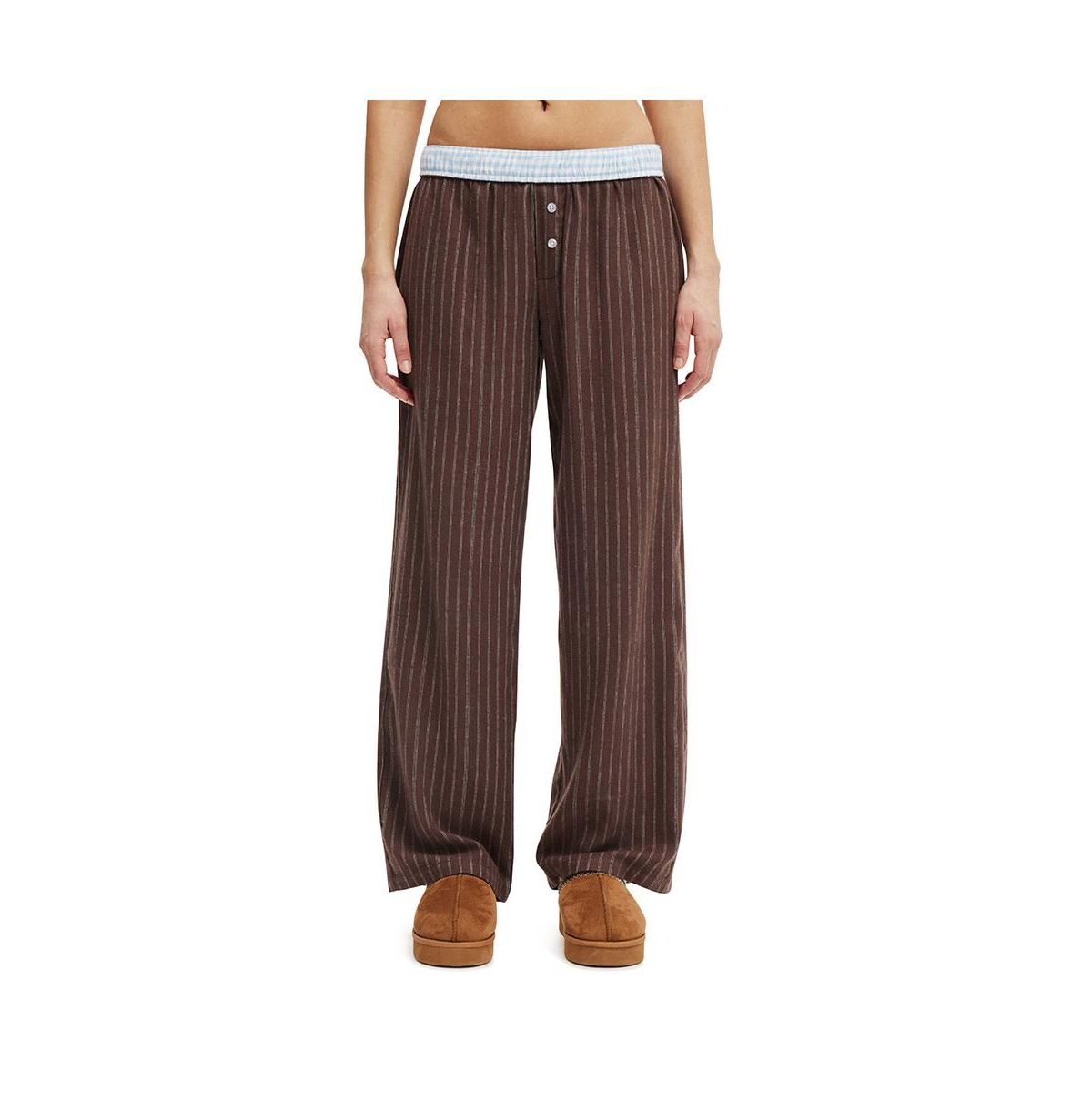 Women's Flannel Wide Leg Pant - Aubrey stripe deep taupe
