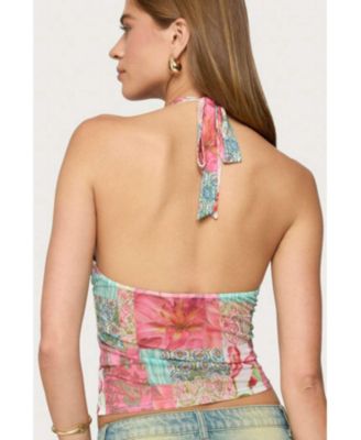 Women's Catie Printed Mesh Halter Top