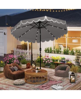 10 FT Solar Patio Umbrella Outdoor Market Sunshade w/ 24 LED