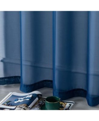Basic 2 Piece Navy Blue Lightweight Grommet Top Sheer Voile Window Curtain Panels - 84 in. Long