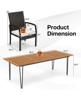 9 PCS Outdoor Patio Dining Set Armchairs Set of 8 and Acacia Wood Square Table