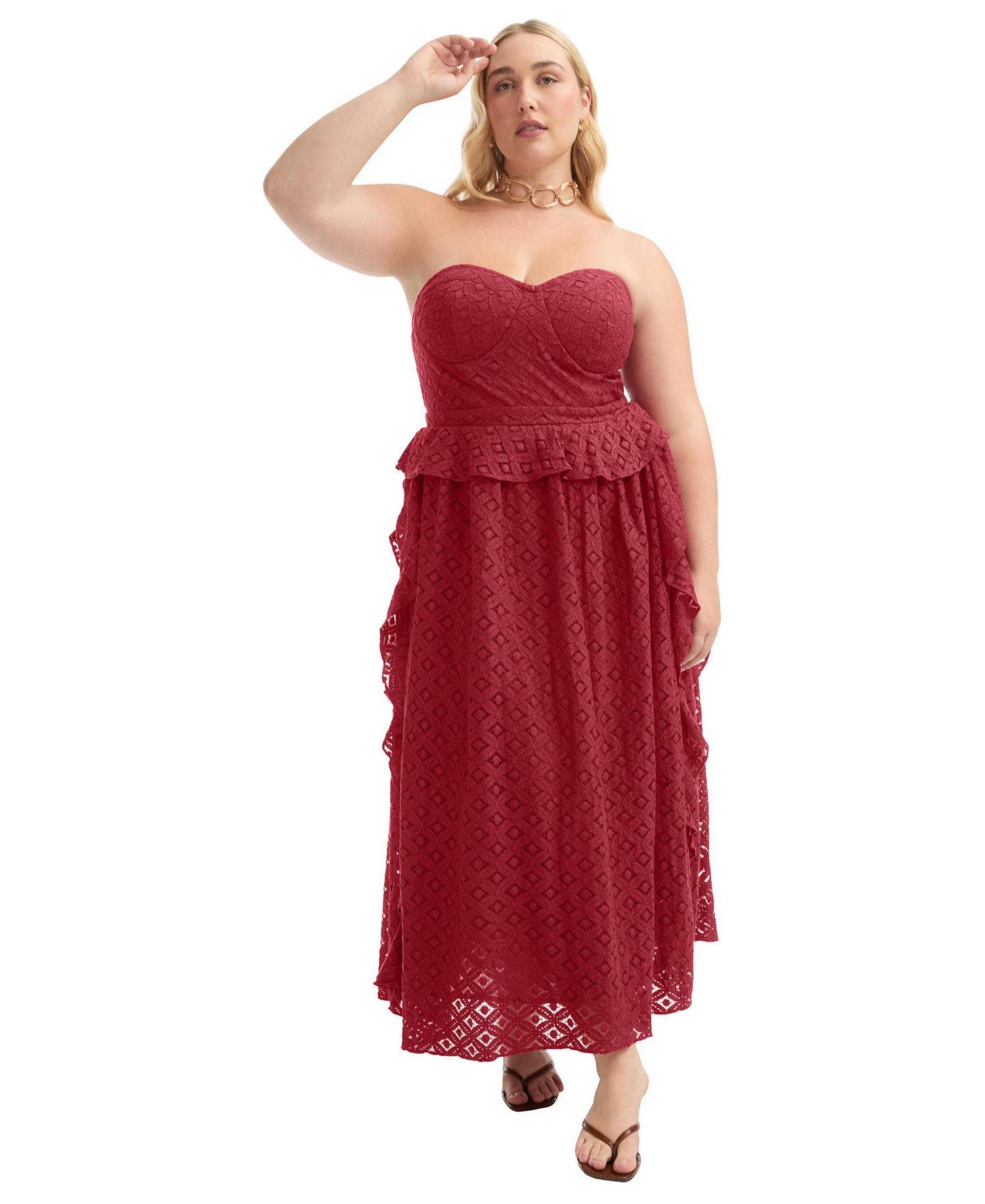 Women's June and Vie Ruffled Peplum Corseted Midi Dress