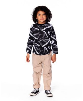 Toddler Boys Long Sleeve Cotton Allover Print Tee Black - Toddler|Child